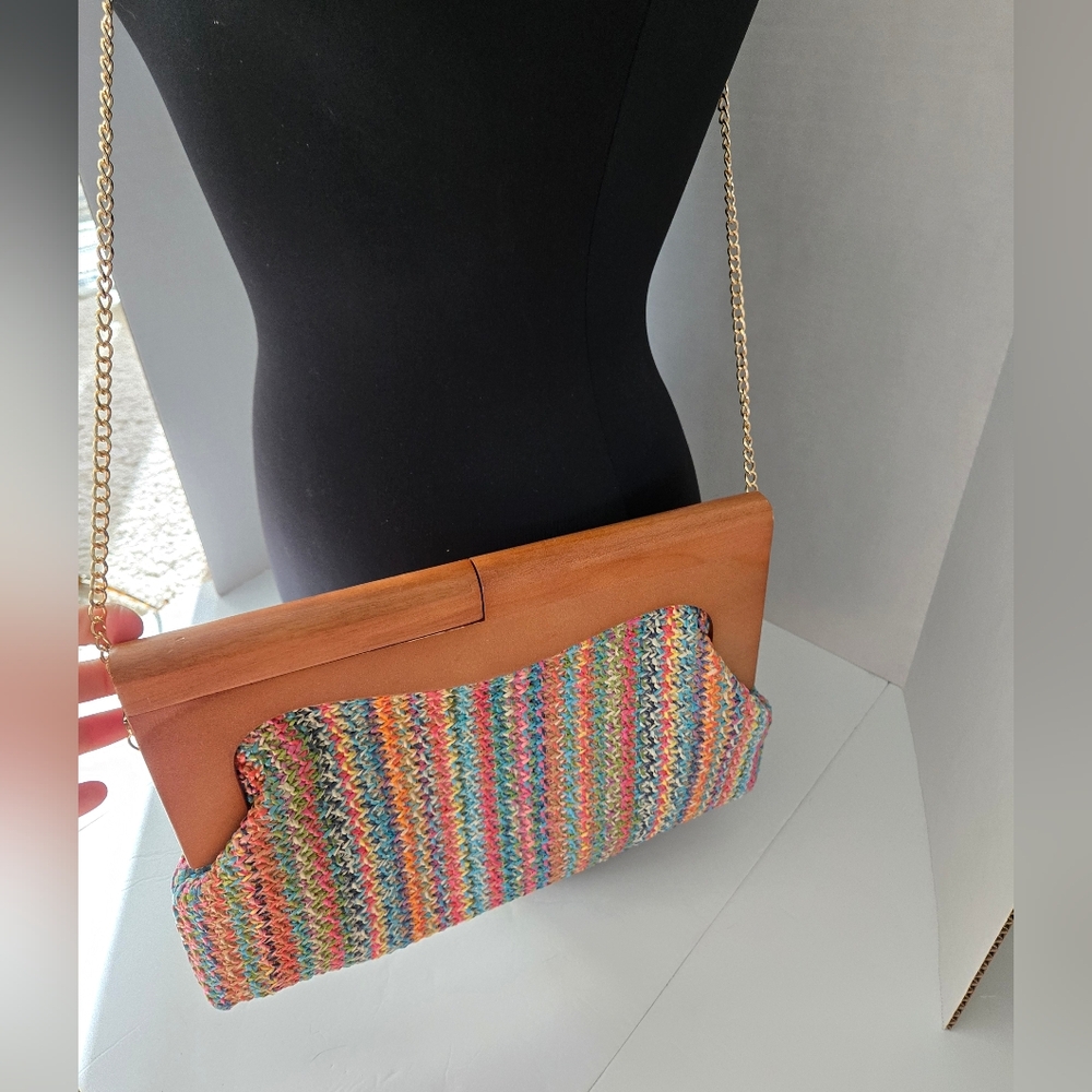 Haute Hippie Multicolor Clutch with Chain Strap Crossbody Bag Purse